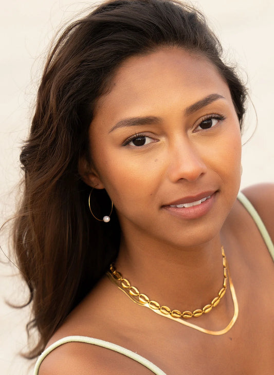 Fresh Water Pearl Hoops - Salty Shells on white background