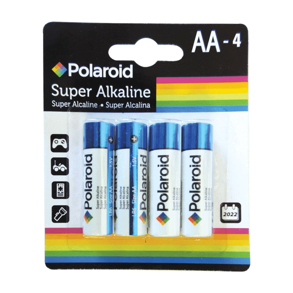 Polariod AA batteries on white background