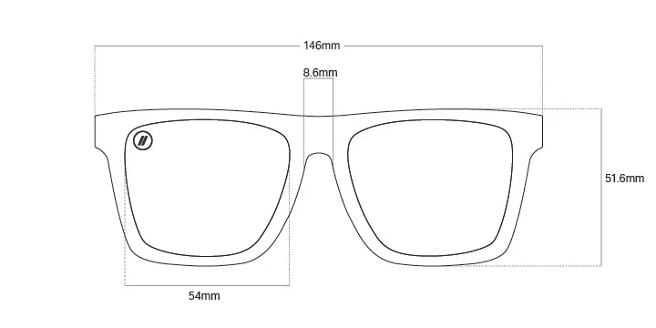 A drawing of the Pink Gangsta' Blenders Sunglasses showcasing the product dimensions.