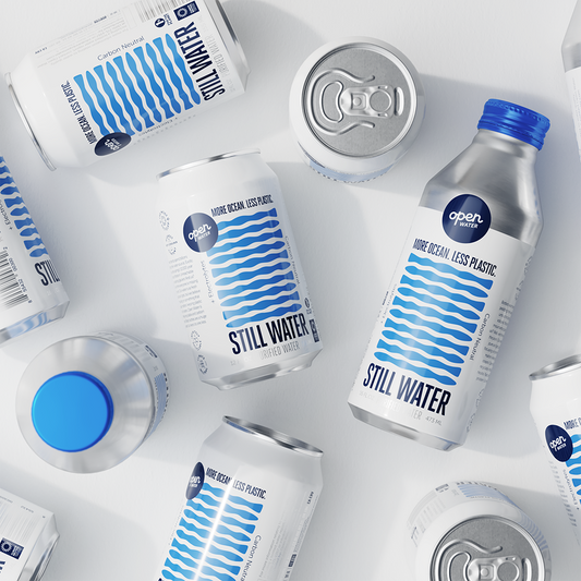 Open Water 16oz Aluminum Sparkling Water Bottle on white background