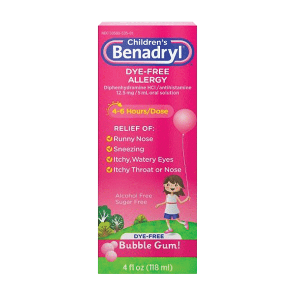 Children's BENADRYL® Dye-Free Allergy Liquid (4oz) on white background