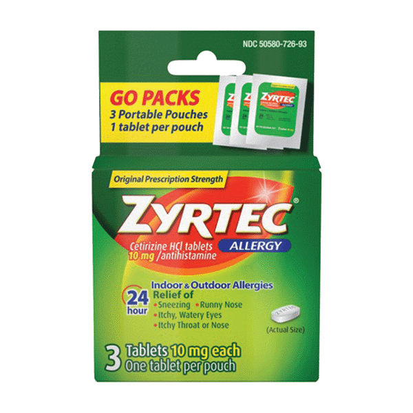 Zyrtec Allergy Tablets 10Mg (3ct) on white background