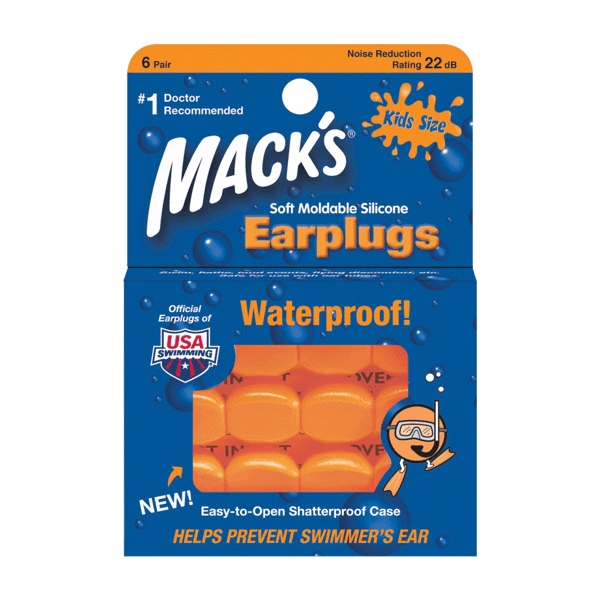 Mack's Silicone Earplugs Kids Orange (6 pair) on white background