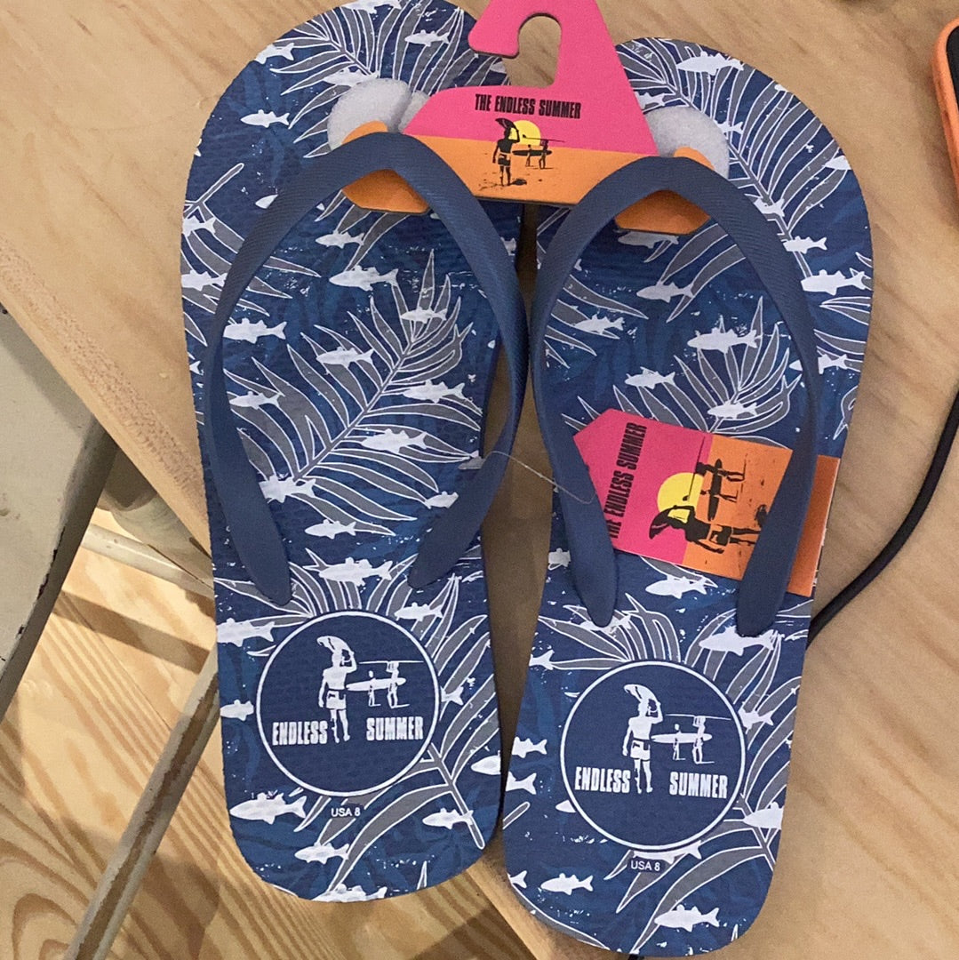 Endless Summer Mens Flip Flops with Flag Print on white background