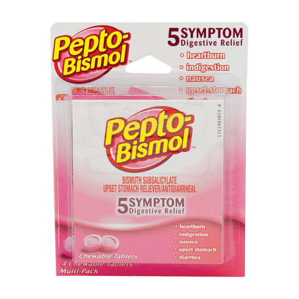 Pepto Bismol Chew Tablets (2 doses) on white background