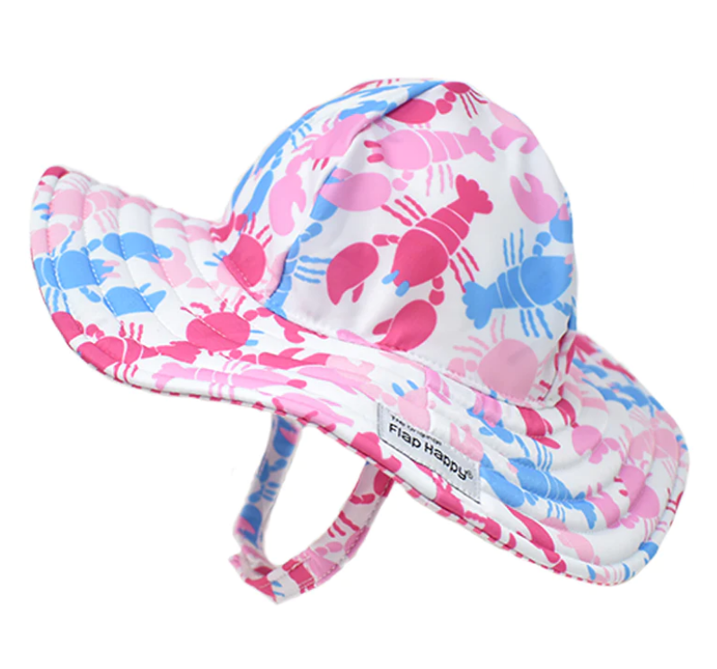 Flap Happy UPF 50+ Summer Splash Swim Hat - Pink Lobsters