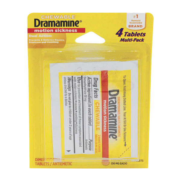 Dramamine® Tablets (2 doses) on white background