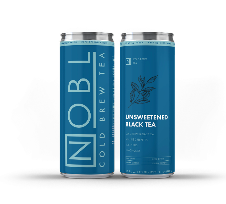 NOBL Tea Cans on white background
