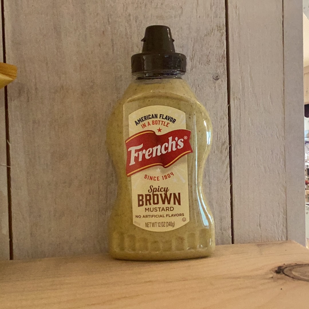 French's Spicy Brown Mustard (12oz) on white background