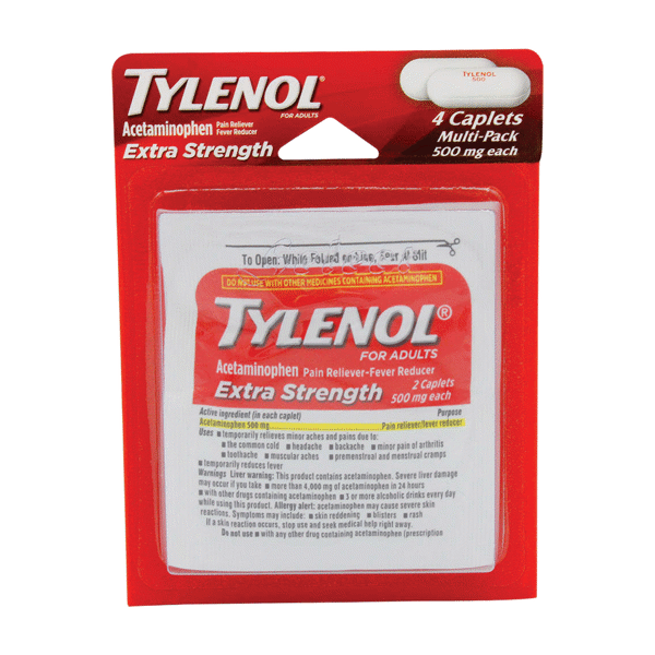 Tylenol Extra Strength Caplets on white background