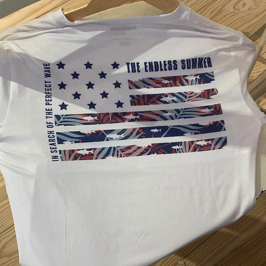 Endless Summer Mens Long Sleeve Sunshirt with Flag Print on white background