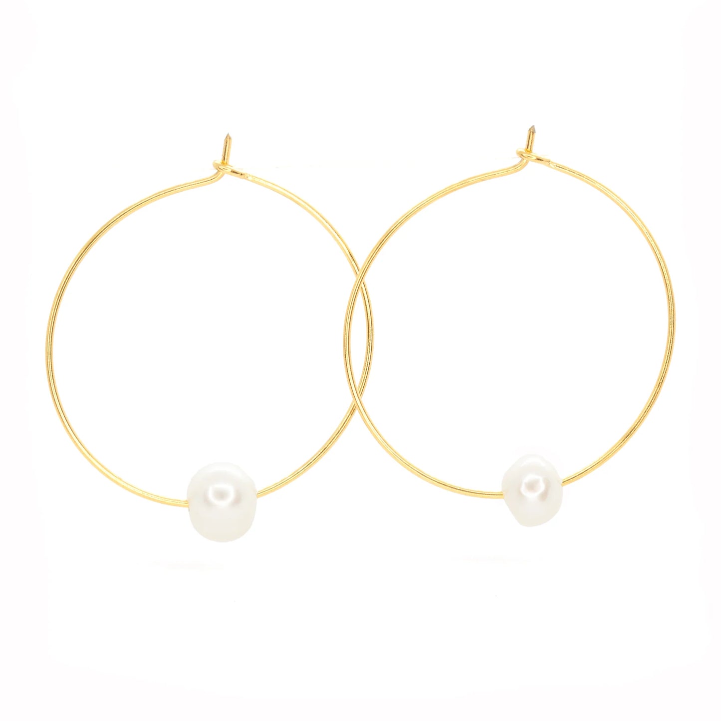 Fresh Water Pearl Hoops - Salty Shells on white background