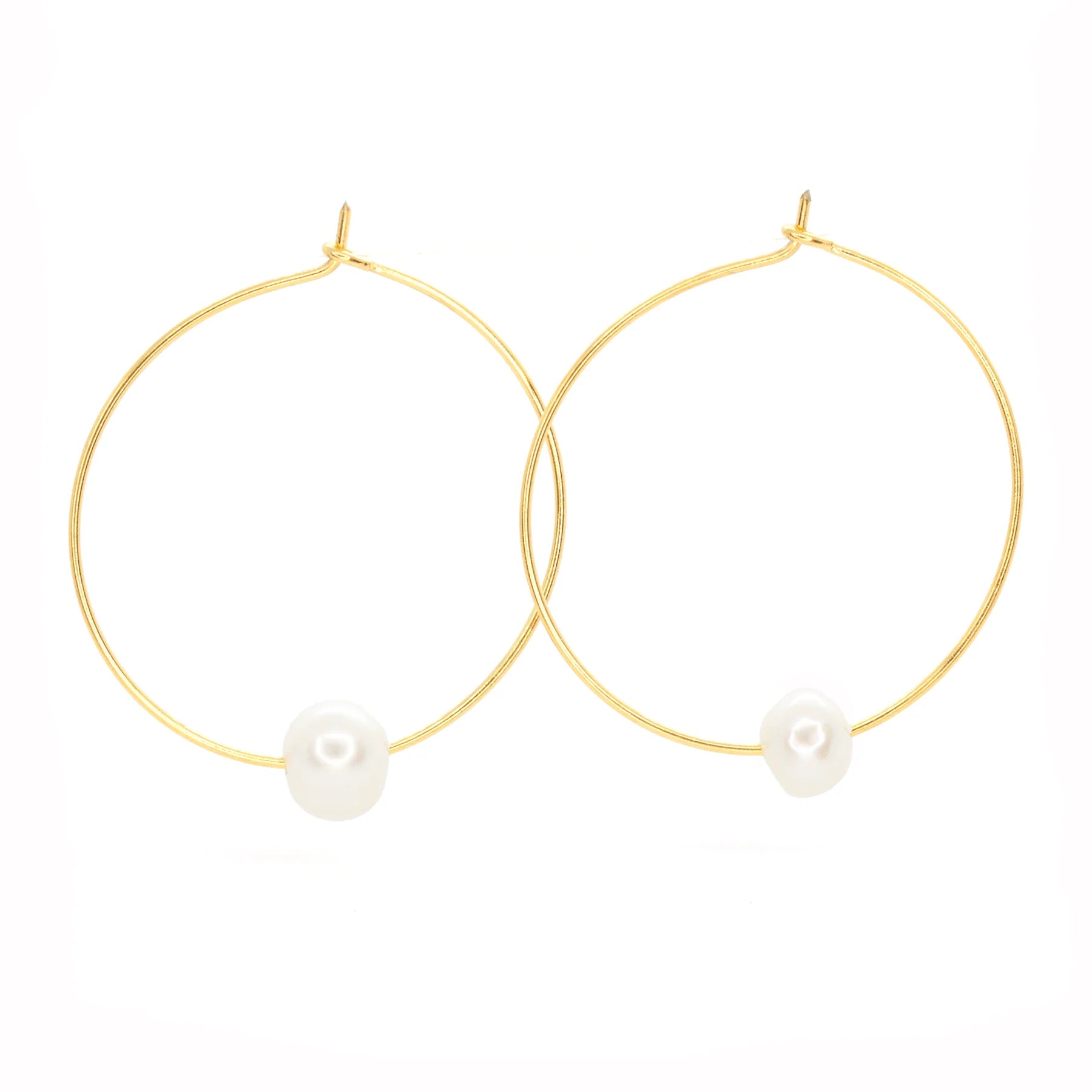 Fresh Water Pearl Hoops - Salty Shells on white background