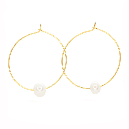 Fresh Water Pearl Hoops - Salty Shells on white background