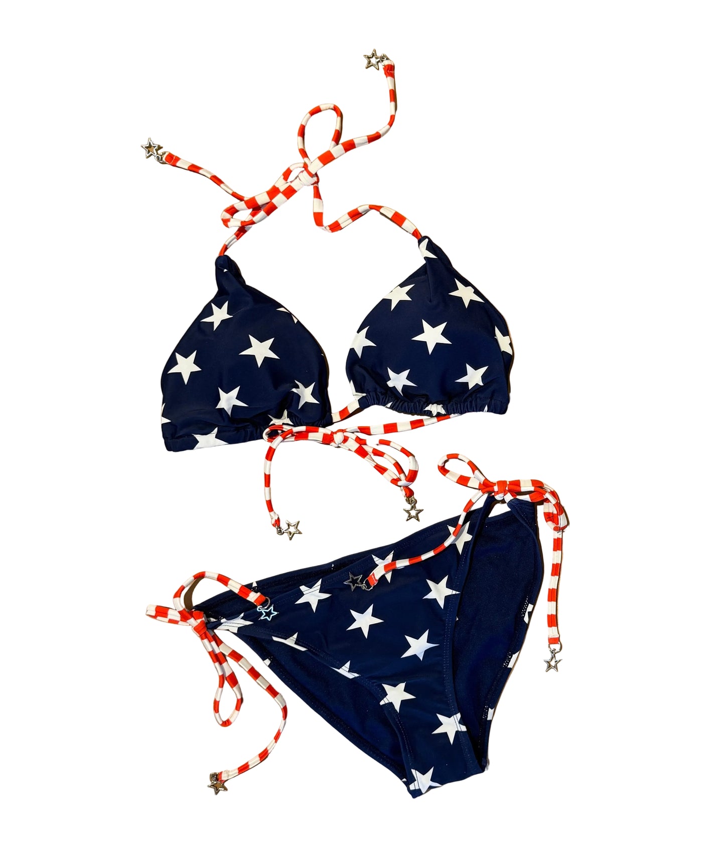 American Flag Women's Bikini Triangle Top With Side Tie Bikini Bottom (Sold As A Set)