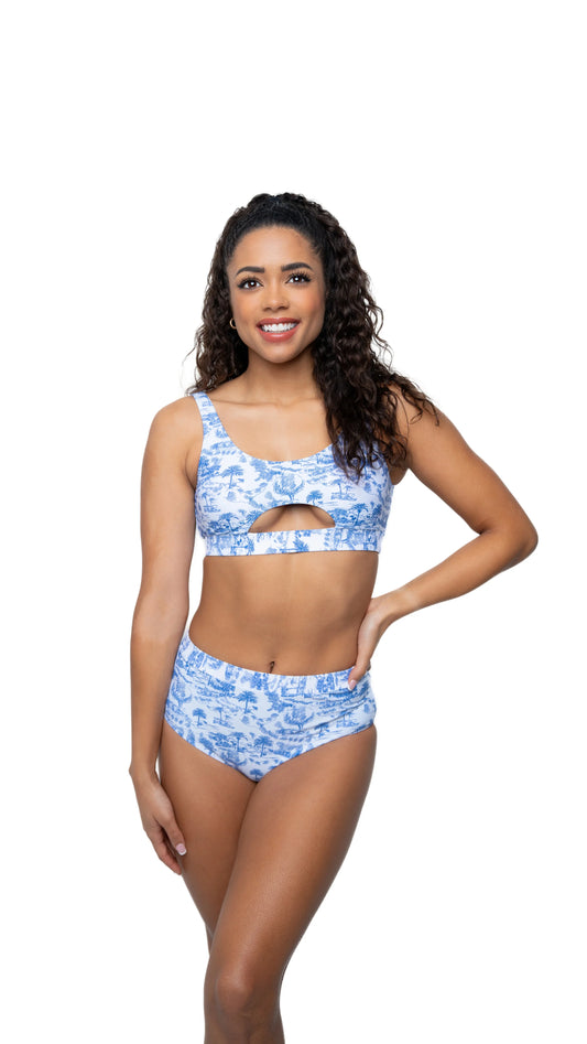 Palmar Scoop Front Cutout Bralette Bikini Top and High Wasted Bikini Bottom