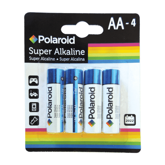 Polariod AA batteries on white background