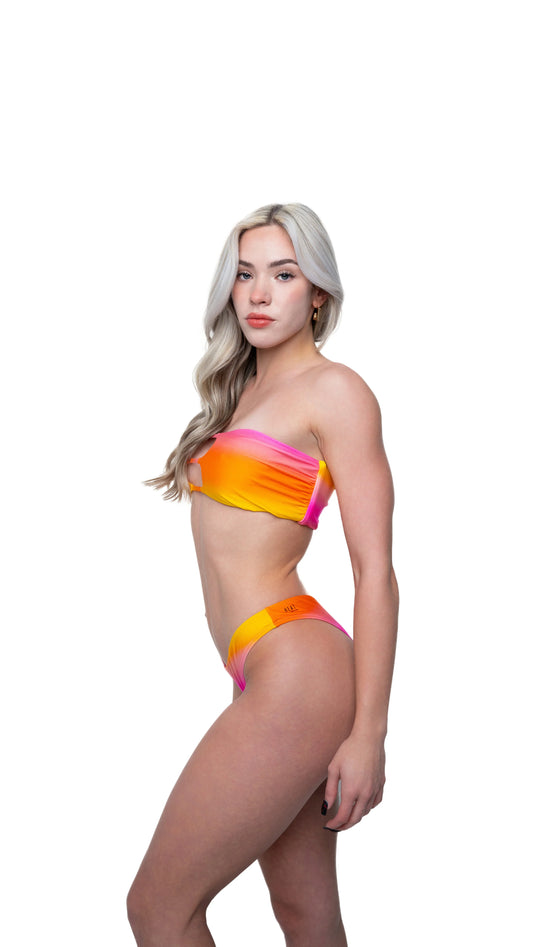 Sunset Cut Out Bandeau Bikini Top and Sunset Tie Side Adjustable Bikini Bottoms
