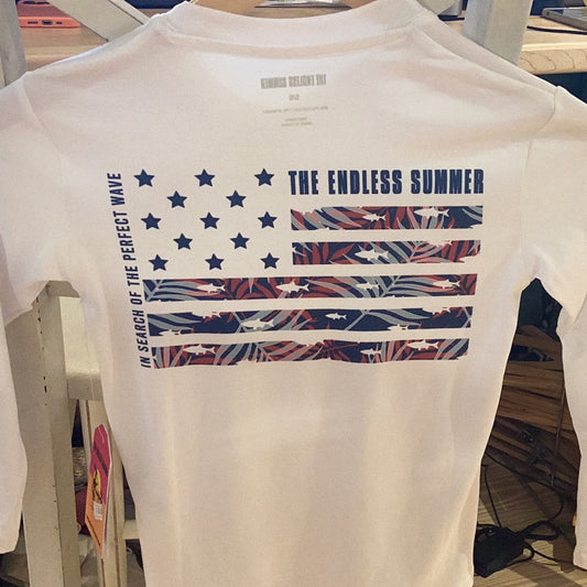 Products Endless Summer Boy's Long Sleeve Sunshirt with Flag Print on white background