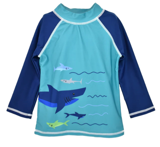 Flap Happy UPF 50 Graphic Rash Guard Swim Top - Sharky