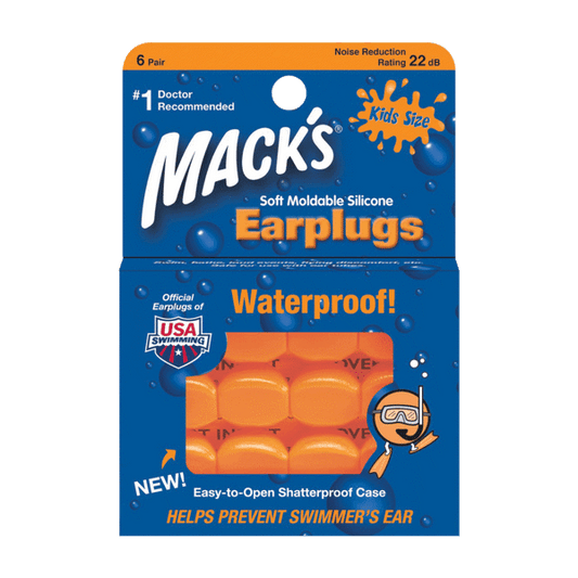 Mack's Silicone Earplugs Kids Orange (6 pair) on white background