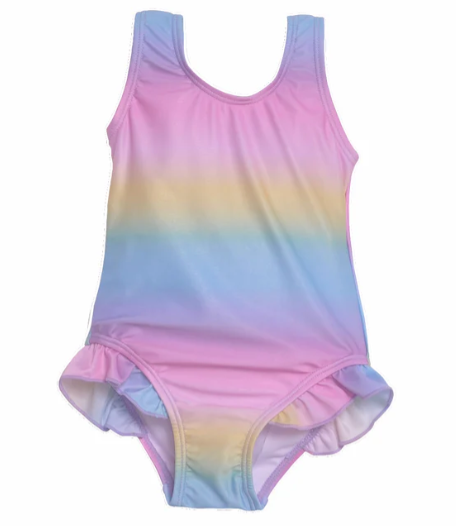 Flap Happy UPF 50 Delaney Hip Ruffle Swimsuit - Rainbow Ombre