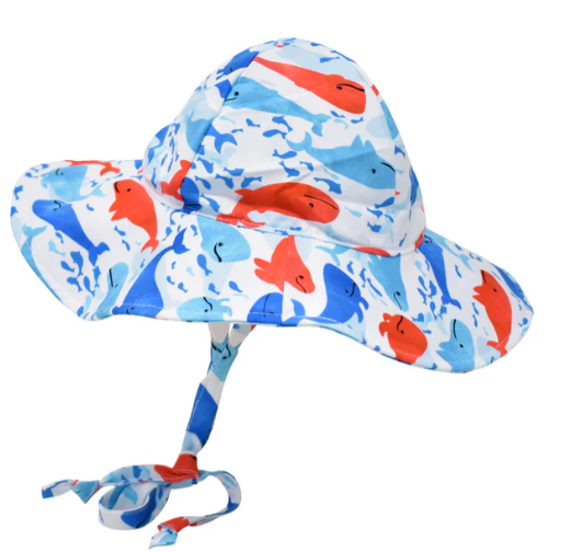 UPF 50+ Flap Happy Outdoor Sun Hat for Kids - Splish Splash Whale Blue